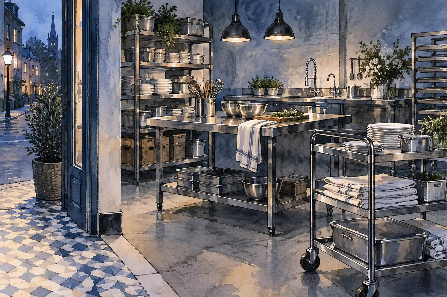 Illustration of catering businesses and their working space
